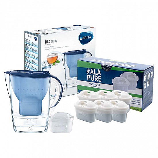 Brita Waterfilterkan Marella Cool XL Blauw inclusief 6 Alapure Maxtra+ filters